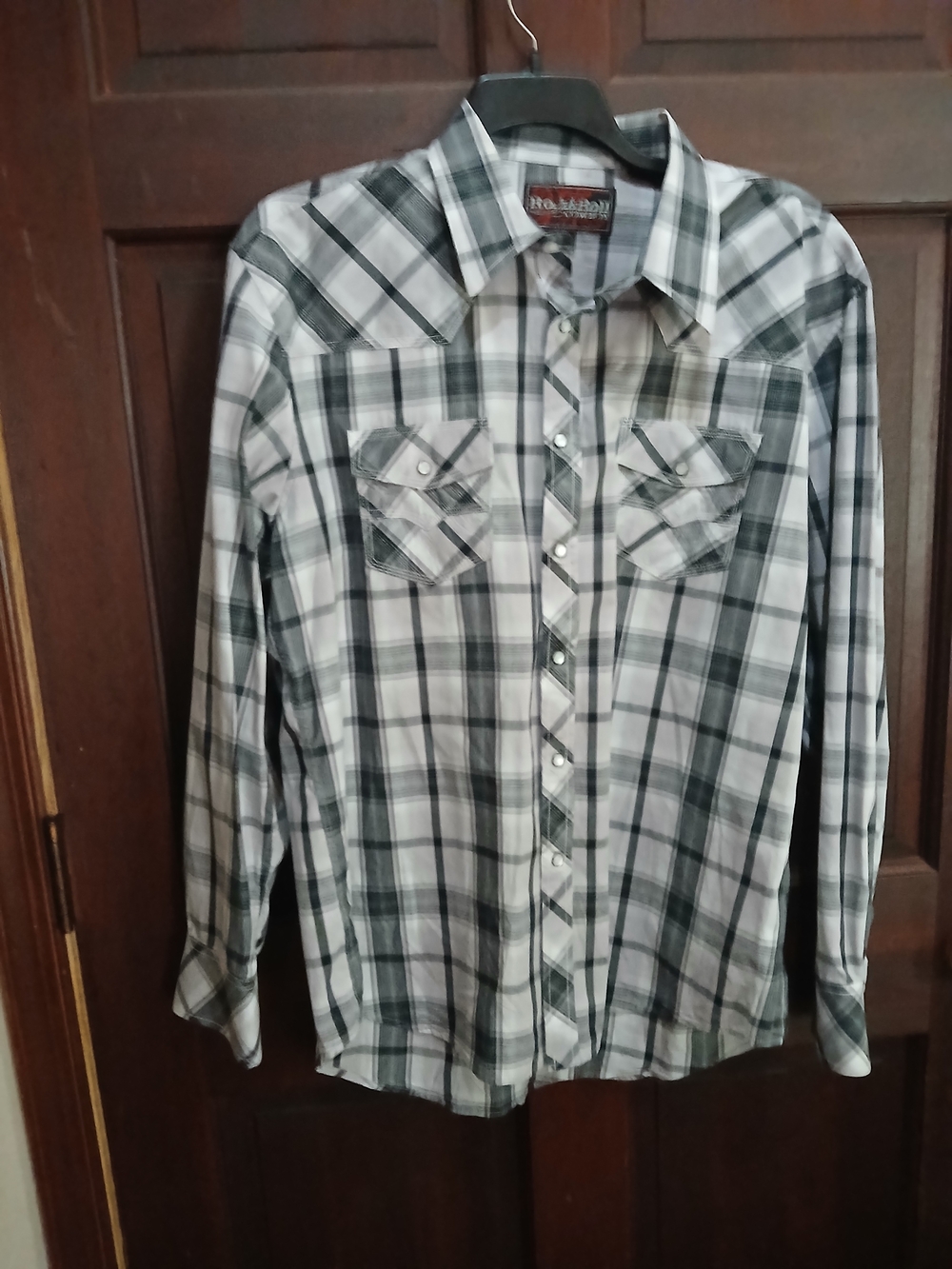 Men’s Rock & Roll Cowboy Black And Gray Plaid Western Shirt Size XL Rodeo Farm